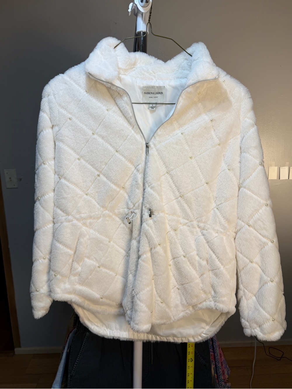 Sabrina Lauren Cream Quilted Teddy Jacket with Zip